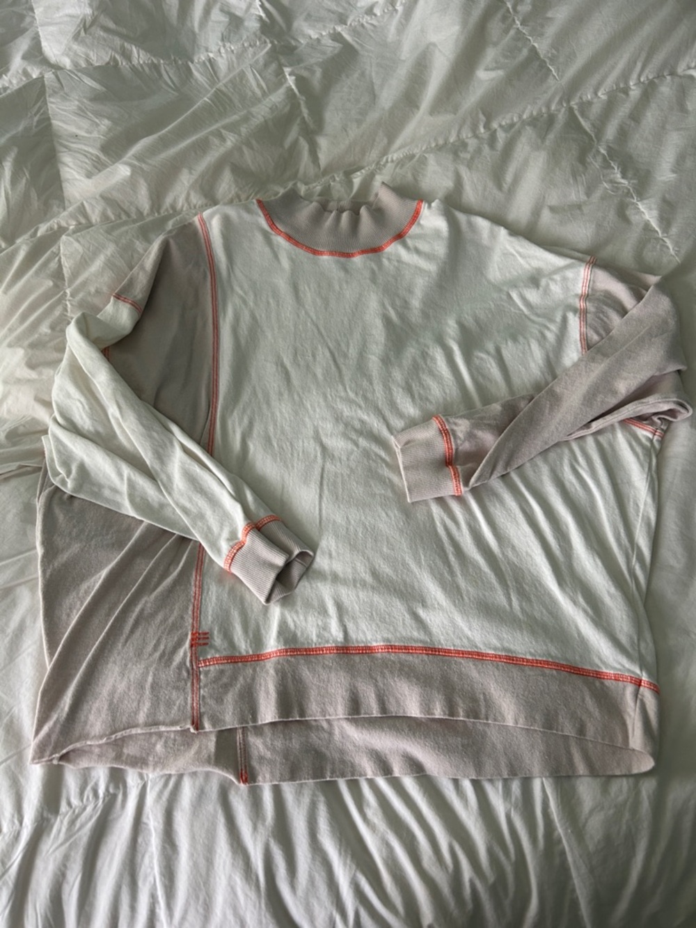 BDG Cream Ribbed Collar Top with Coral Trim